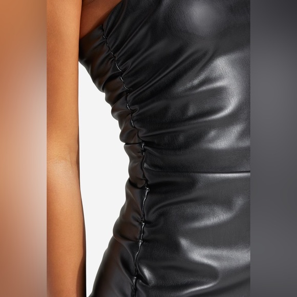 NWT Faux Leather Ruched Side Sexy Mini Dress - Picture 2 of 4